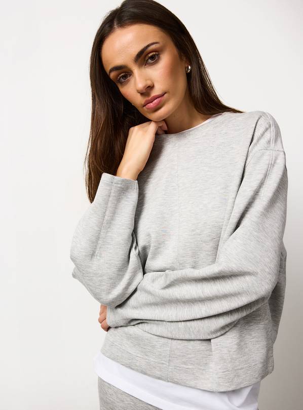 Light Grey Volume Sleeve Scuba Co-ord Sweatshirt XS